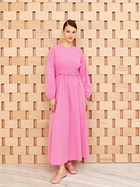 LCW Modest Crew Neck Regular Long Sleeve Poplin Women's Dress - S3FC56Z8-RX3