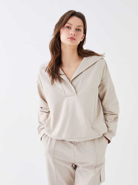 LCW Vision Women's Polo Neck Straight Long Sleeve Oversize Sweatshirt - S3FC74Z8-FDH