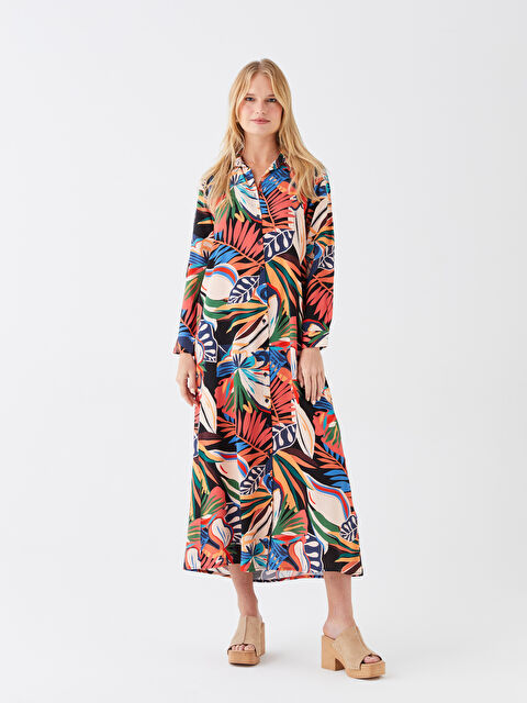 LCWAIKIKI Classic فستان قميص كم طويل منقوش للسيدات - S3FC84Z8-F9C