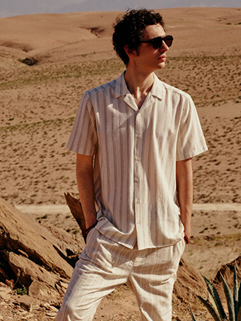 SOUTHBLUE Regular Fit Short Sleeve Linen Blend Men's Shirt - S3FD01Z8-LEC