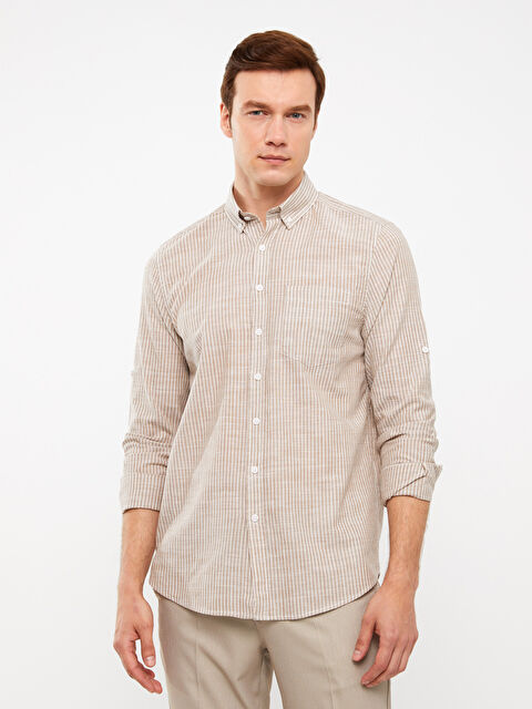 SOUTHBLUE Regular Fit Long Sleeve Striped Linen Blend Men's Shirt - S3FD10Z8-LEC