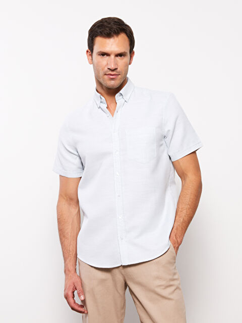 LCWAIKIKI Classic Рубашка Мужская Стандартного Кроя с Коротким Рукавом из Ткани Добби - S3FD16Z8-TYK