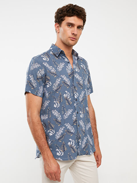 SOUTHBLUE قميص رجالي بكم قصير عادي منقوش فيسكوز - S3FD22Z8-LS3