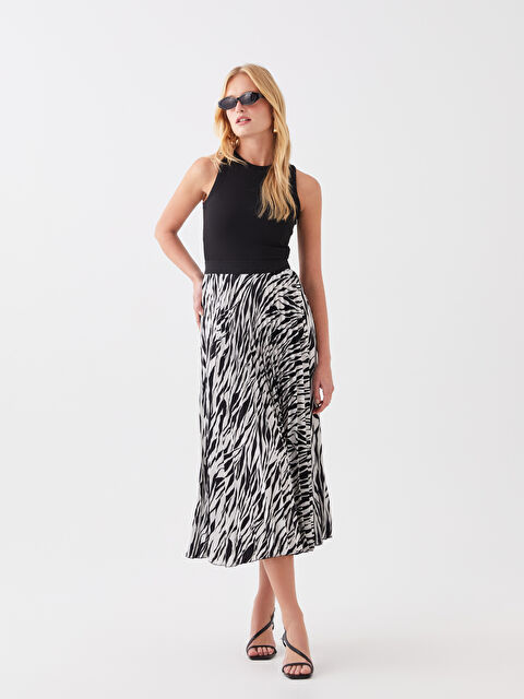 LCWAIKIKI Classic Beli Lastikli Desenli Şifon Kadın Pileli Etek