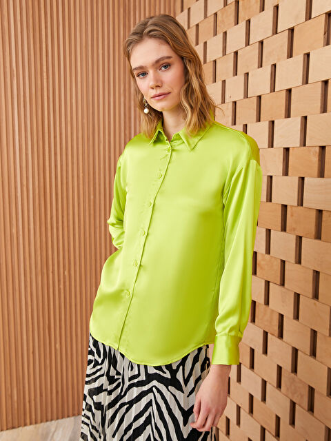 LCW Modest Plain Long Sleeve Satin Women's Shirt - S3FD53Z8-RVS