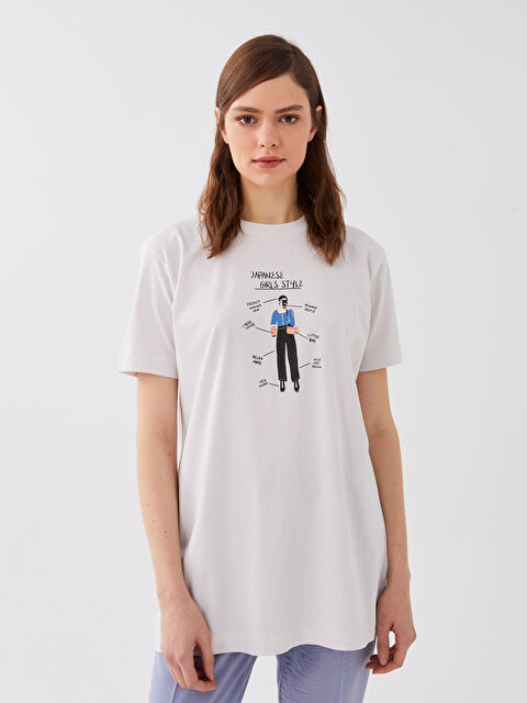 LCW Modest Crew Neck Printed Short Sleeve Women's Tunic - S3FD69Z8-V1F