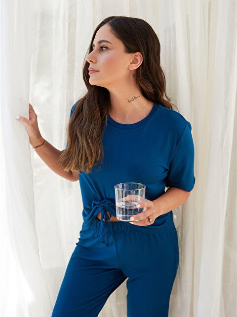 LCW DREAM Комплект пижамы для женщин с круглым вырезом, однотонный, с коротким рукавом, Petite - S3FE20Z8-JSC