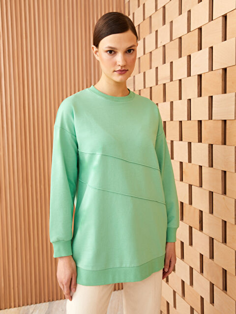 LCW Modest تونيك كنزة رياضية سادة برقبة دائرية وكم طويل للسيدات - S3FE67Z8-GA6