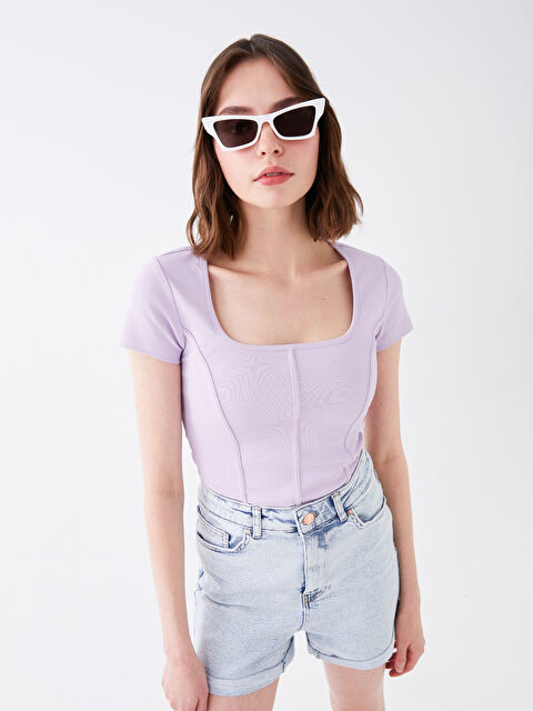 XSIDE Кроп-Топ Женский Однотонный С Коротким Рукавом И Квадратным Воротником - S3FF30Z8-G0W