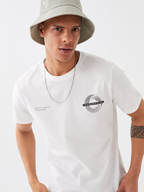 XSIDE Crew Neck Short Sleeve Printed Combed Cotton Men's T-shirt - S3FI17Z8-EEW