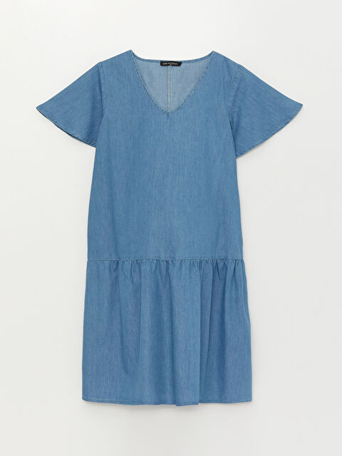 LCWAIKIKI Maternity V Yaka Kısa Kollu Hamile Jean Elbise - S3FK61Z8-LR1