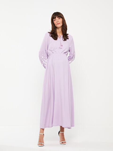 LCWAIKIKI Maternity Tie Collar Plain Long Sleeve Crinkled Maternity Dress - S3FK85Z8-FMN
