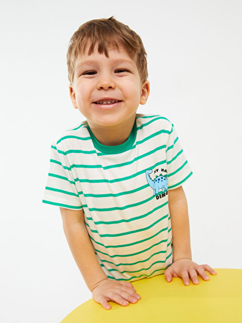 LCW baby Crew Neck Short Sleeve Striped Baby Boys' T-Shirt - S3FL54Z1-LFT