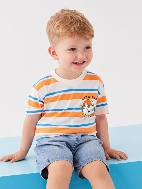 LCW baby Crew Neck Short Sleeve Striped Baby Boys' T-Shirt - S3FL59Z1-LE8