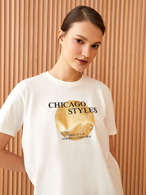 LCW Modest Crew Neck Printed Short Sleeve Oversize Women's Tunic - S3FN36Z8-R9J