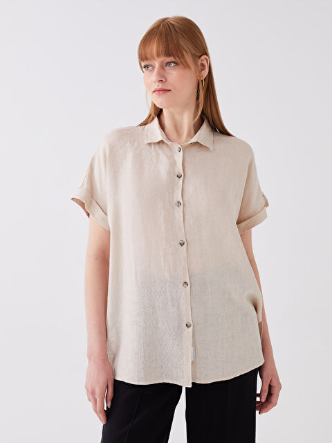 SOUTHBLUE Plain Short Sleeve Oversize Poplin Women's Shirt - S3FN39Z8-G8H