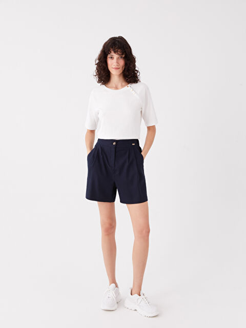 SOUTHBLUE Standart Fit Düz Keten Karışımlı Kadın Şort - S3FN59Z8-DWP
