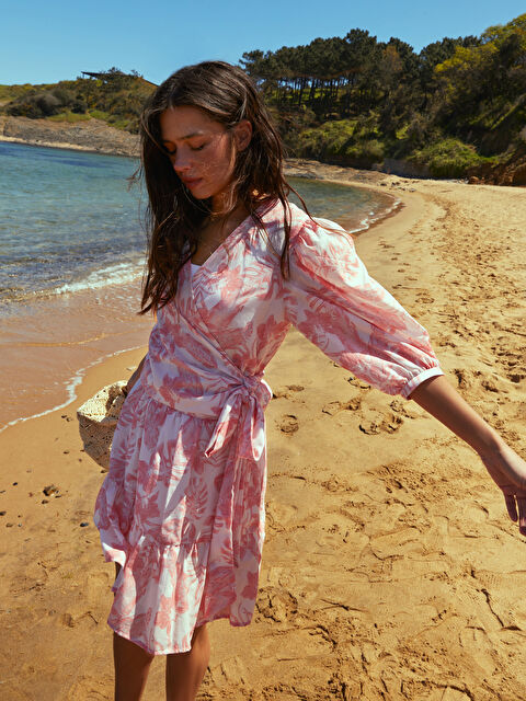 SOUTHBLUE Patterned Poplin Women's Blouse with Wrap Neck - S3FN64Z8-LR8