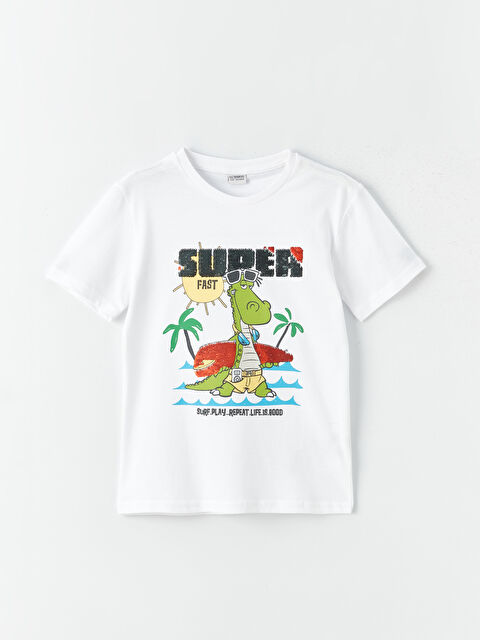 LCW Kids Crew Neck Printed Reversible Sequined Short Sleeve Boys' T-Shirt - S3FP41Z4-R9K