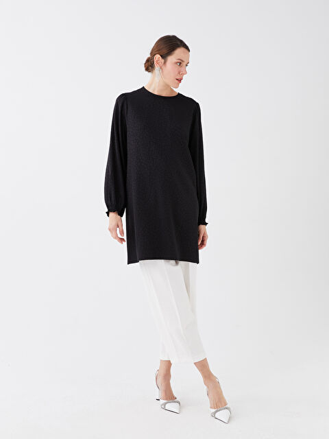 LCWAIKIKI Classic Crew Neck Patterned Long Sleeve Satin Women's Tunic - S3FR57Z8-MHS