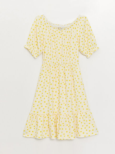 LCW Kids U Yaka Desenli Kısa Kollu Kız Çocuk Elbise - S3FR72Z4-LRA