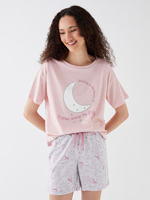 LCW DREAM Crew Neck Printed Short Sleeve Women's Short Pyjamas Set - S3FS49Z8-998