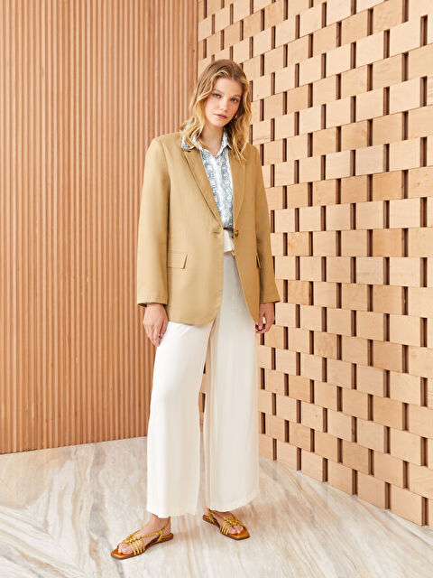 LCW Modest 100% Linen Women's Blazer Jacket - S3FU12Z8-V5Z