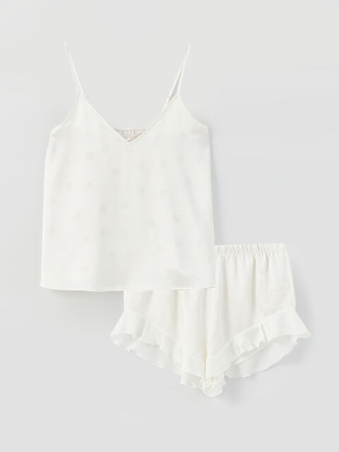 LCW DREAM V-Neck Polka Dot Satin Women's Camisole Shorts Pajama Set - S3FU44Z8-FDU