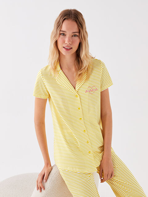 LCW DREAM Gömlek Yaka Çizgili Kısa Kollu Hamile Pijama Takımı