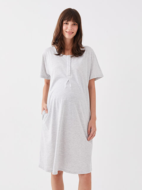 LCW DREAM Bisiklet Yaka Düz Kısa Kollu Hamile Gecelik