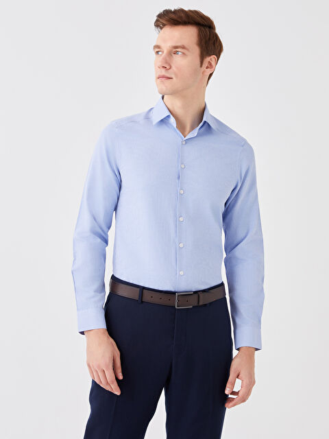 LCW BUSINESS Slim Fit Long Sleeve Striped Twill Men's Shirt - S3FY11Z8-LEN