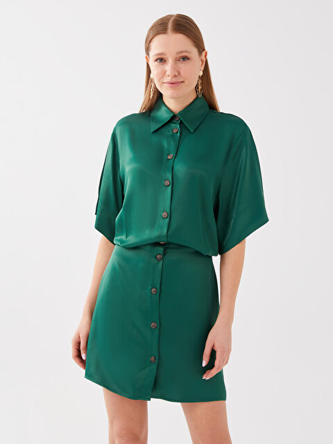 LCW Vision فستان سهرة ساتان أوفراسايز كم قصير للسيدات - S3G050Z8-HSC