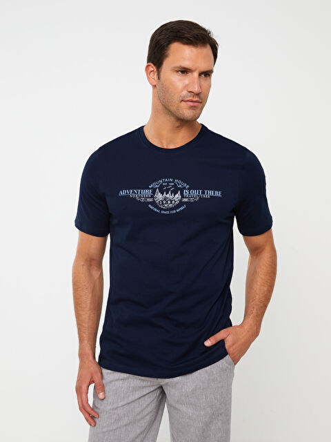 SOUTHBLUE Crew Neck Short Sleeve Printed Combed Cotton Men's T-shirt - S3G078Z8-DWP