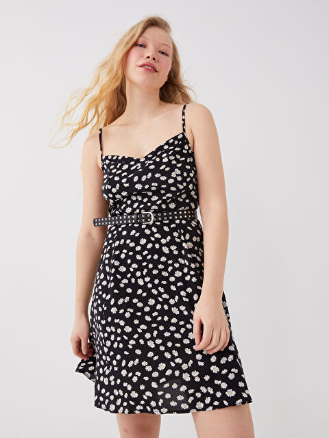 LCW Vision Kalp Yaka Çiçekli Askılı Kadın Elbise - S3G422Z8-LQJ