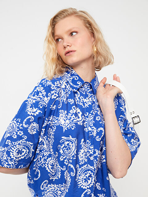 LCW Vision قميص أوفراسايز كم قصير منقوش للسيدات - S3G475Z8-LQQ