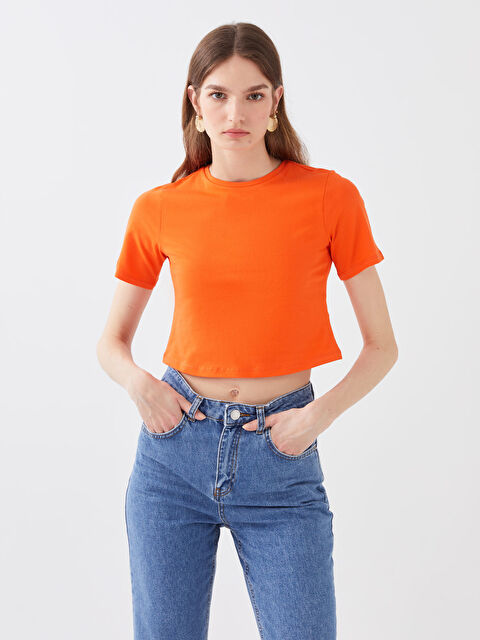 LCW Vision Crew Neck Plain Short Sleeve Women's Crop - S3G539Z8-GSA