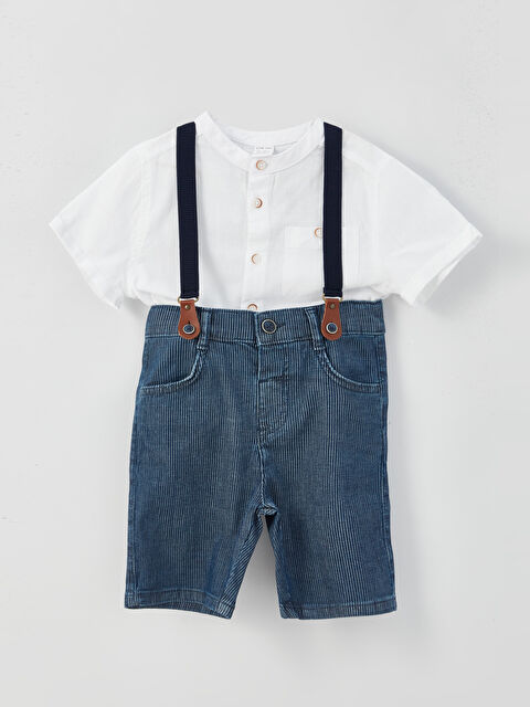 LCW baby طقم ٣ قطع أولاد رضع بياقة مندرين وكم قصير سادة - S3G684Z1-E5X