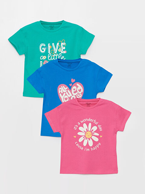 LCW baby Lot de 3 T-shirts pour Bébé Filles à Manches Courtes et Col Rond Imprimé - S3G735Z1-H0U