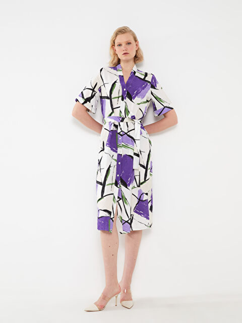 LCW Vision V-Neck Patterned Short Sleeve Women's Dress - S3G835Z8-LRA