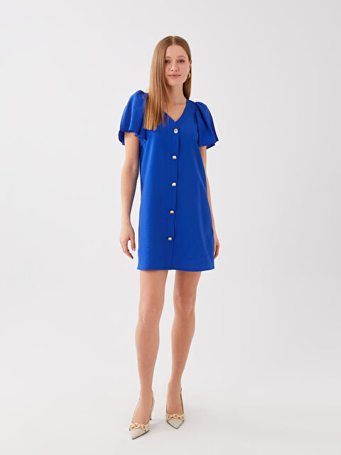 LCW Vision V Neck Plain Short Sleeve Women's Dress - S3G839Z8-HNC