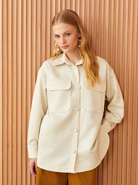 LCW Modest Women's Plain Long Sleeve Gabardine Shirt - S3GA09Z8-FES