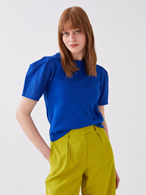 LCW Vision Crew Neck Embroidered Short Sleeve Women's T-Shirt - S3GD01Z8-GZ1