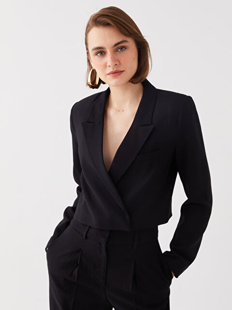 LCW Vision Plain Long Sleeve Crop Women's Blazer Jacket - S3GD05Z8-CVL