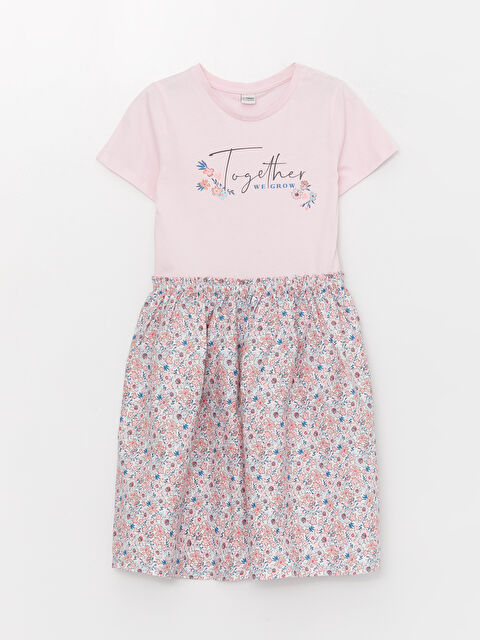 LCW Kids Crew Neck Printed Short Sleeve Girls' Dress - S3GG03Z4-FWW