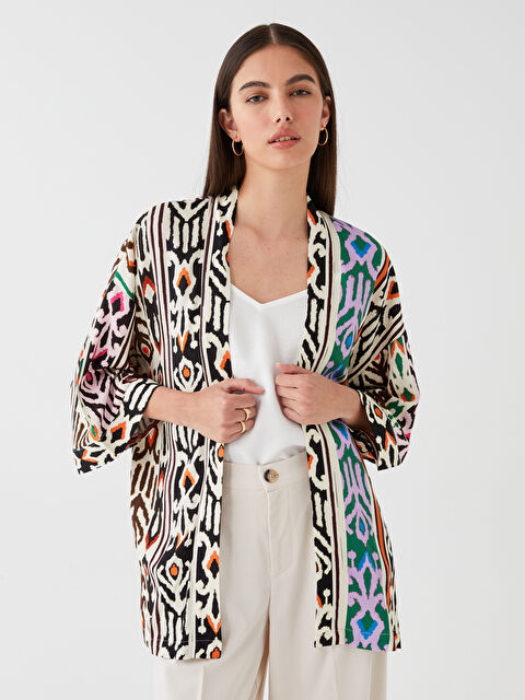 LCW Vision Shawl Collar Patterned Oversize Women's Kimono - S3GG75Z8-LQJ