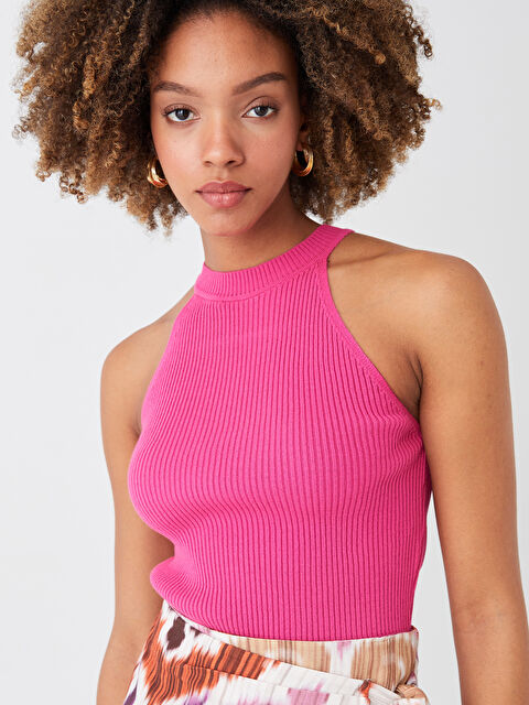 LCW Vision Women's Halter Neck Plain Knitwear Crop - S3GH52Z8-H2G