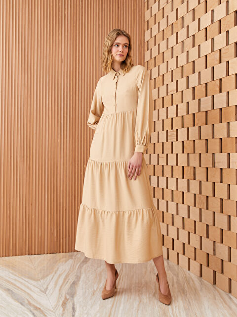 LCW Modest فستان قميص سادة بأكمام طويلة للسيدات - S3GJ09Z8-S6C