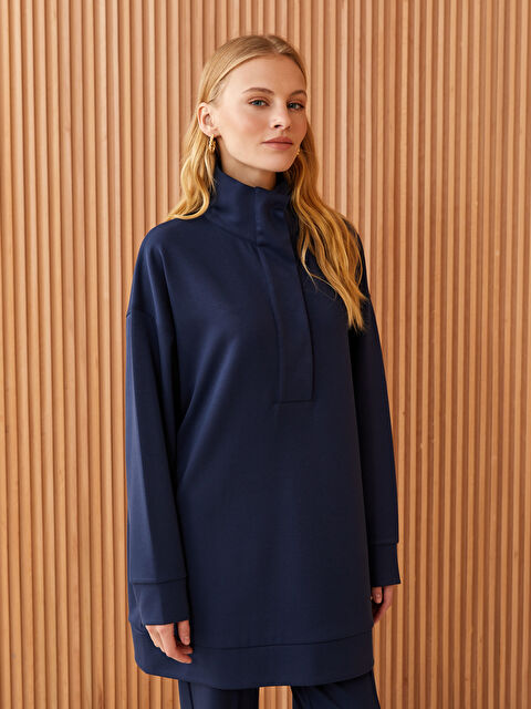 LCW Modest Funnel Neck Plain Long Sleeve Oversize Women's Tunic - S3GK02Z8-V86