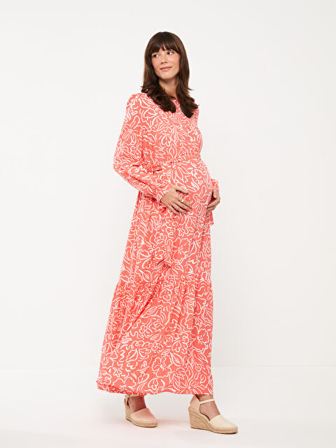 LCWAIKIKI Maternity Bisiklet Yaka Desenli Uzun Kollu Hamile Elbise - S3GK62Z8-LR6