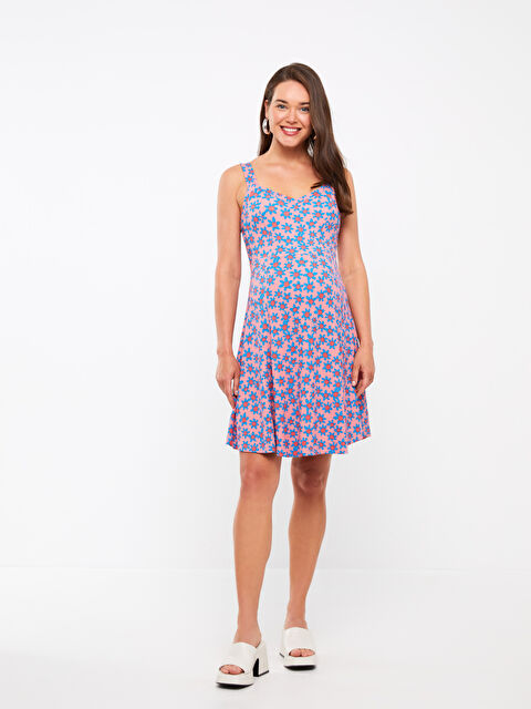 LCWAIKIKI Maternity Kalp Yaka Desenli Askılı Hamile Elbise - S3GK63Z8-LR8